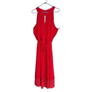 Donna Ricco New York Solid‎ Red Novelty Hymn, ￼Midi Dress Size 14 Cockta…